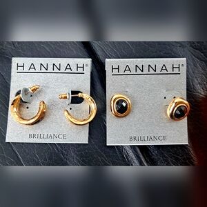 Hannah: Brilliance Gold and Black Hoop/Stud Earring Set Of 2